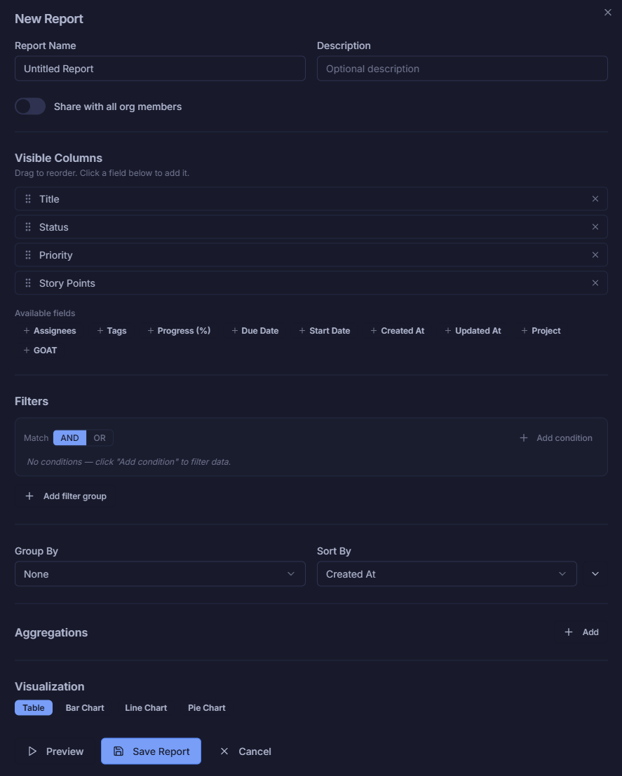 New custom report builder