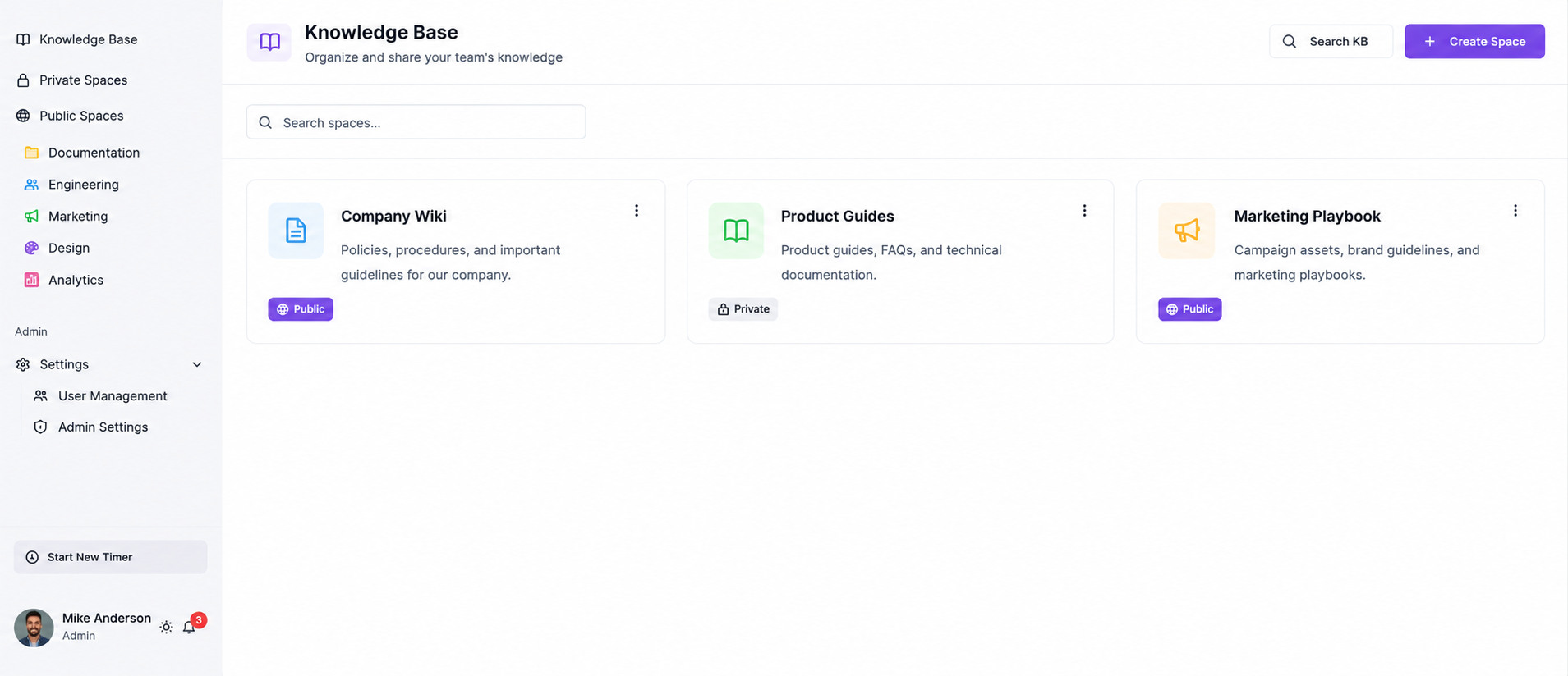 Knowledge Base Spaces