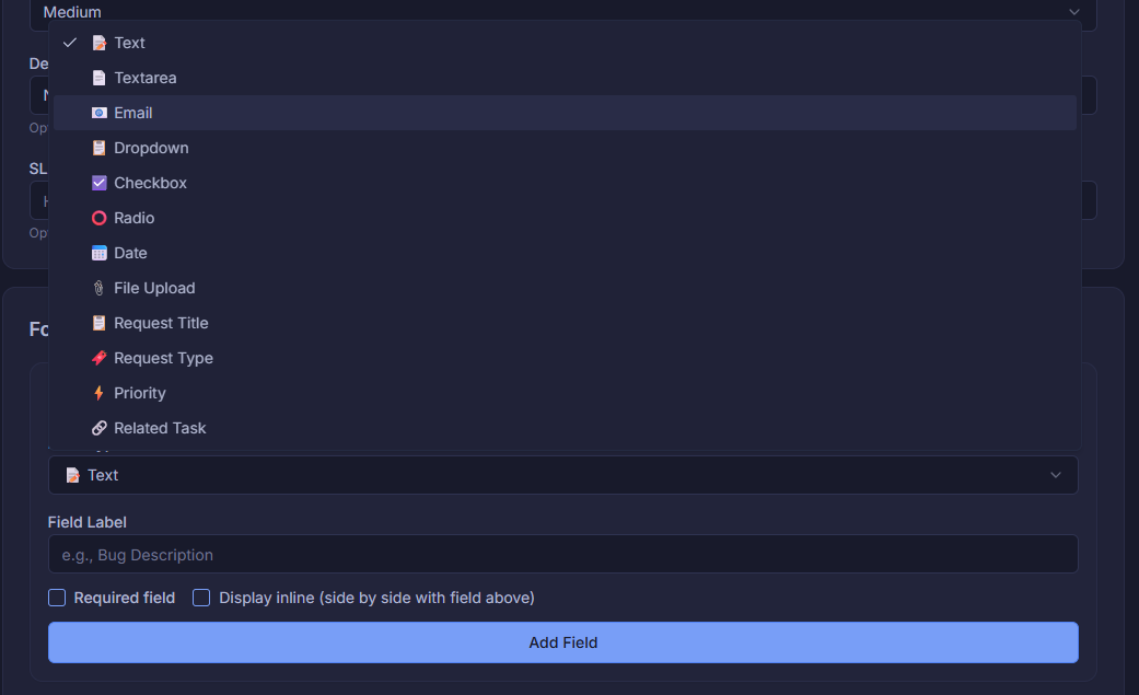 Form field builder with field types