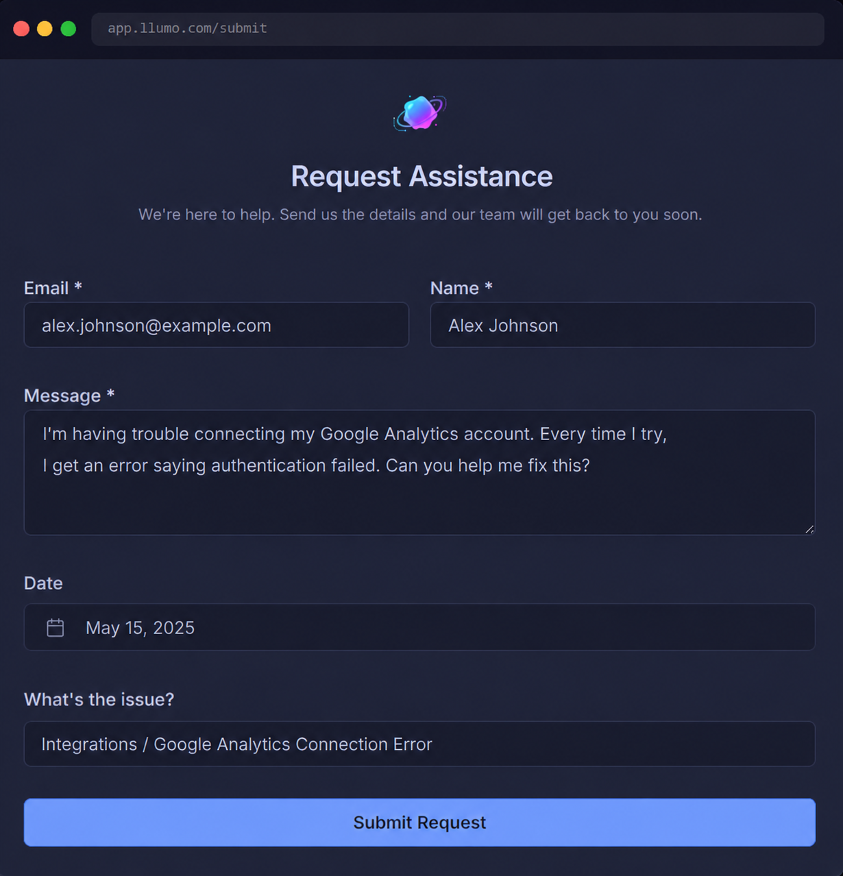 Public-facing request submission form