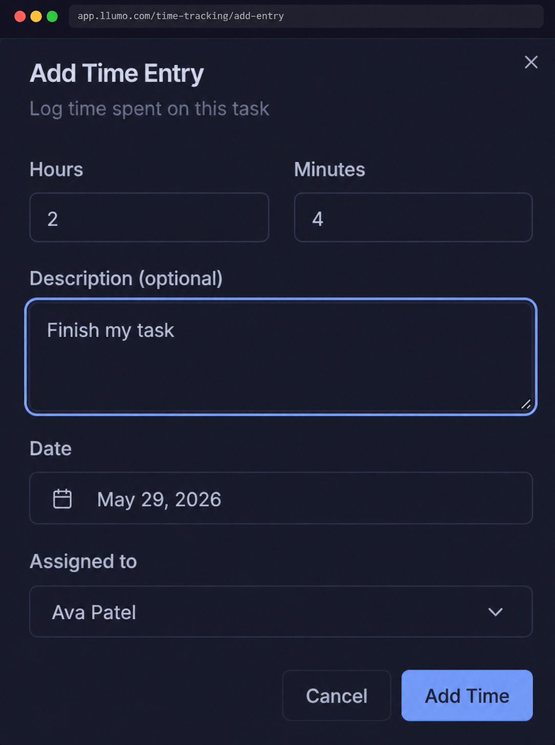 Add time entry modal